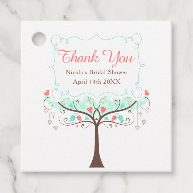 Étiquettes Cadeau Remerciement de mariage avec oiseaux et fleurs de  (Devant)