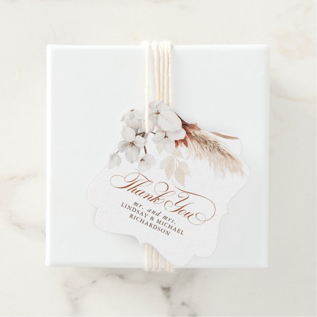 Étiquettes Cadeau Remerciement de mariage bohème blanc terracotta fl (En situation)