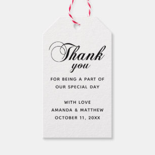 Étiquettes-cadeau Remerciement de mariage classique élégant noir et