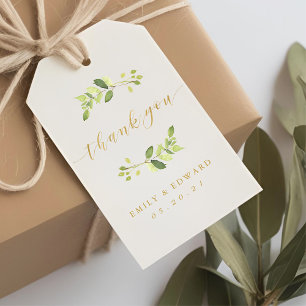 Étiquettes-cadeau Remerciement de mariage de verdure et d'or