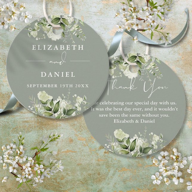 Étiquettes Cadeau Remerciement de mariage de verdure florale vert sa (Sage Green Floral Greenery Thank You Wedding Favor Tags)