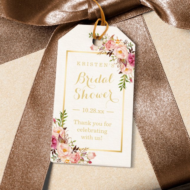 Étiquettes-cadeau Remerciement de Mariage Élégant Chic Fleurs (Créateur téléchargé)