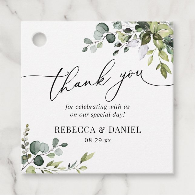 Étiquettes Cadeau Remerciement de mariage Eucalyptus Végétal Rustiqu (Devant)