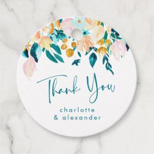 Étiquettes Cadeau Remerciement de mariage floral aquarelle élégant p