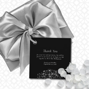 Étiquettes Cadeau Remerciement de mariage floral blanc sur fond noir
