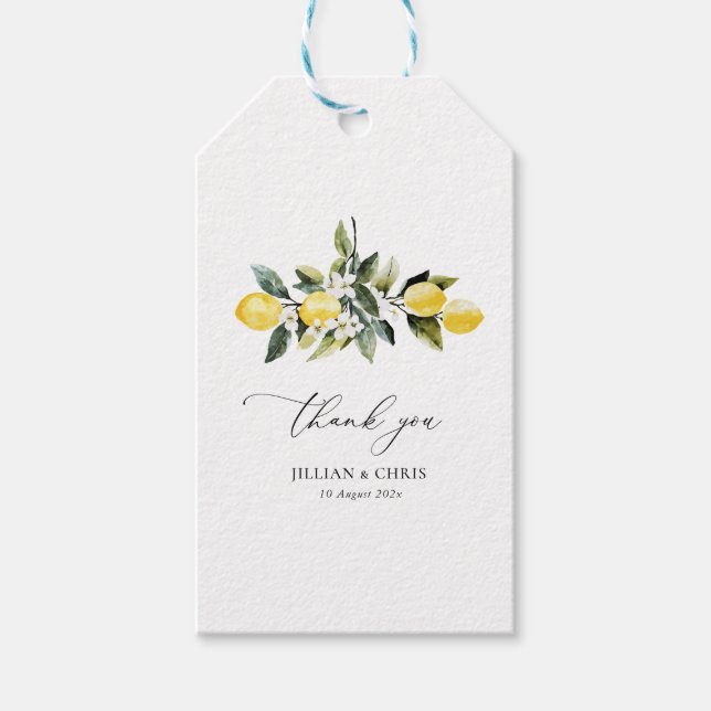 Étiquettes-cadeau Remerciement de mariage floral de citron de verdur (Devant)