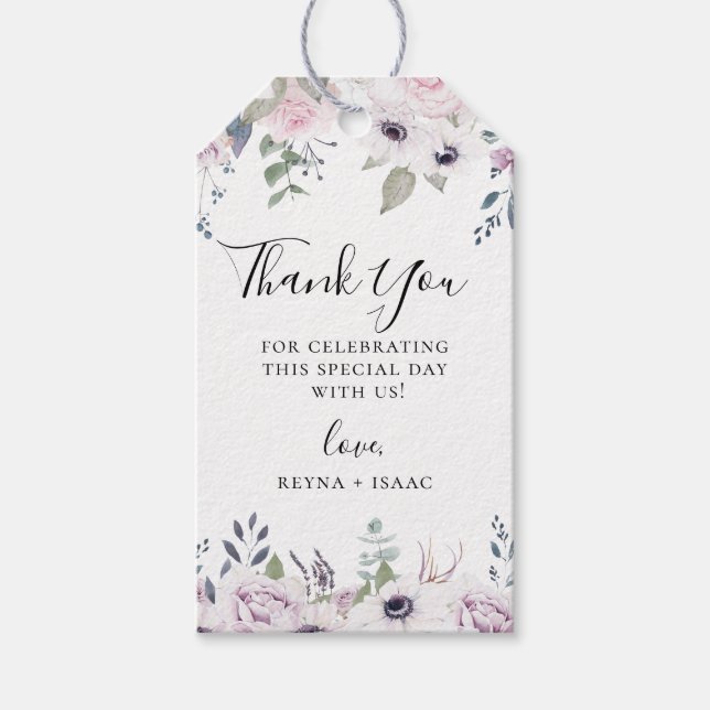 Étiquettes-cadeau Remerciement de mariage floral de jardin poussiére (Devant)