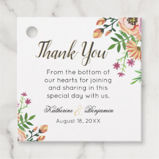 Étiquettes Cadeau Remerciement de mariage floral pêche