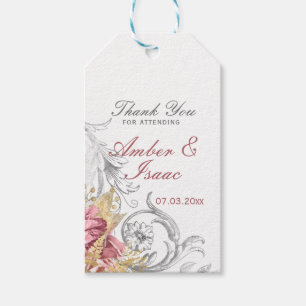Étiquettes-cadeau Remerciement de mariage floral rose élégant