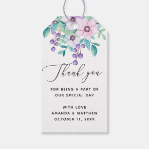 Étiquettes-cadeau Remerciement de mariage floral rose violet élégant