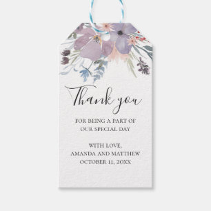 Étiquettes-cadeau Remerciement de mariage floral rustique violet aqu