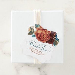 Étiquettes Cadeau Remerciement de mariage floral sarcelle et terre c