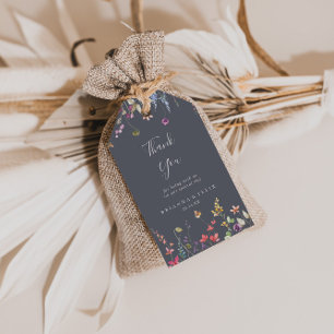 Étiquettes-cadeau Remerciement de mariage floral sauvage bleu classi