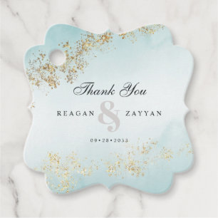 Étiquettes Cadeau Remerciement de mariage Moderne Gold Fleck Teal Mi