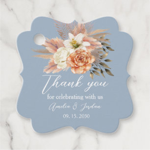 Étiquettes Cadeau Remerciement de mariage pêche bleu poussiéreux