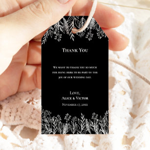Étiquettes-cadeau Remerciement de mariage vert noir et blanc
