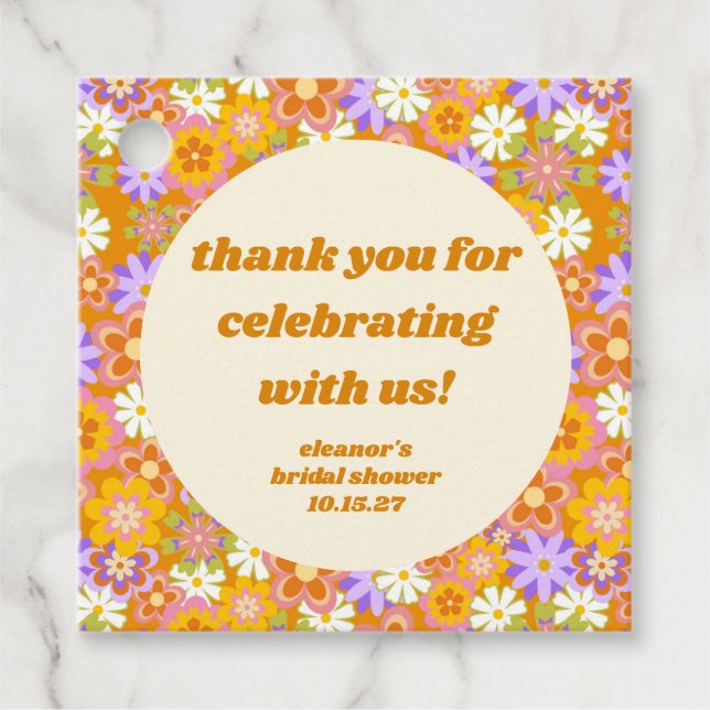 Étiquettes Cadeau Remerciement de Remise de Cadeaux de Fleurs Rétro  (Devant)