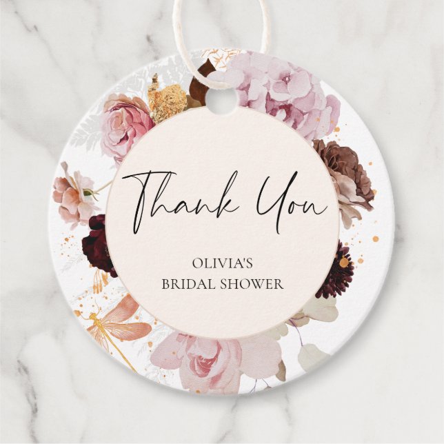 Étiquettes Cadeau Remerciement Élégant de Rose Fleurie pour Baby Sho (Devant)