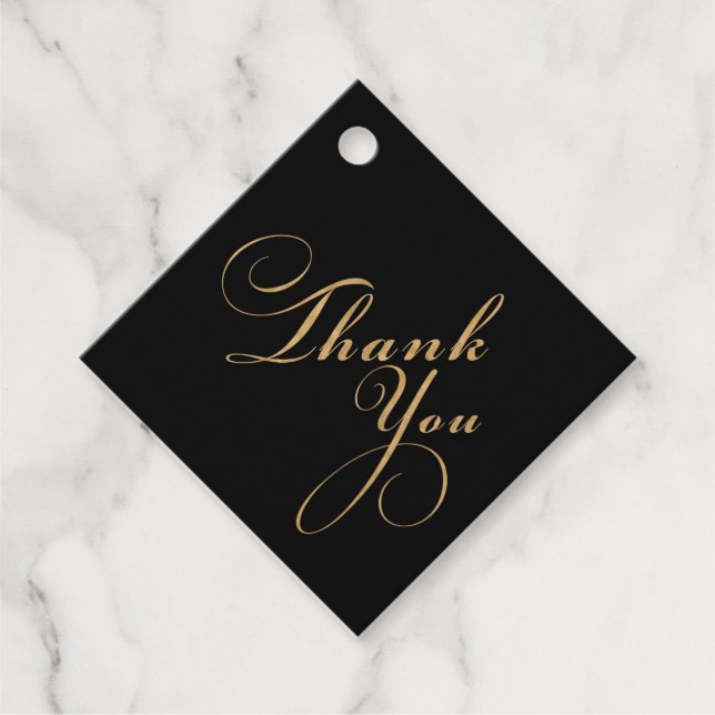 Étiquettes Cadeau Remerciement Élégant Mariage Noir Or (Devant)