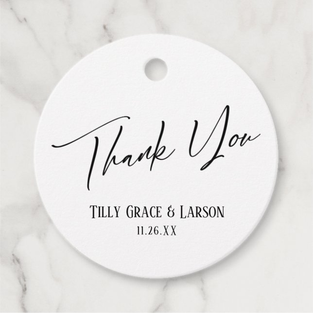 Étiquettes Cadeau Remerciement Élégant Simple Typographie Noir & Bla (Devant)
