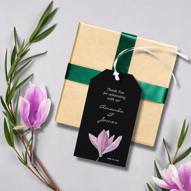 Étiquettes-cadeau Remerciement floral aquarelle (Watercolor floral purple magnolia wedding thank you favor gift tags)