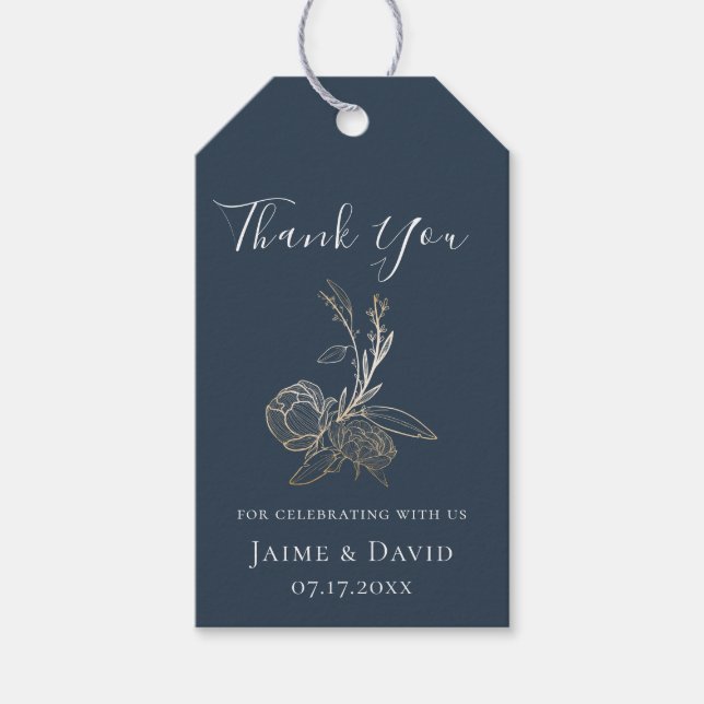 Étiquettes-cadeau Remerciement floral botanique or élégant (Devant)