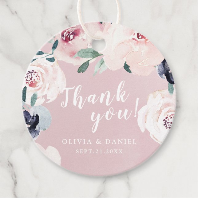 Étiquettes Cadeau Remerciement floral botanique rose en fleurs (Devant)