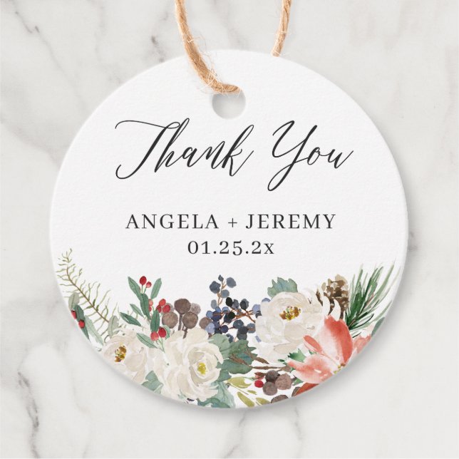 Étiquettes Cadeau Remerciement floral hivernal rustique avec baies d (Devant)