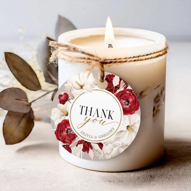 Étiquettes Cadeau Remerciement floral rouge rubis et blanc (Créateur téléchargé)