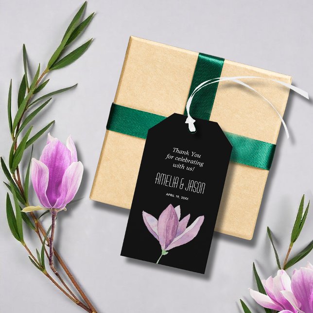 Étiquettes-cadeau Remerciement floral violet noir (Black Purple Floral Thank You Gift Tags)