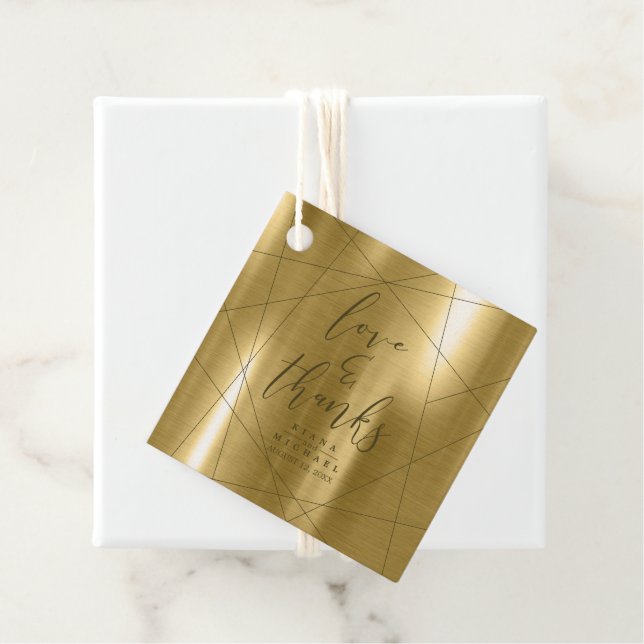 Étiquettes Cadeau Remerciement Géométrique Métallique Or ID648 (En situation)