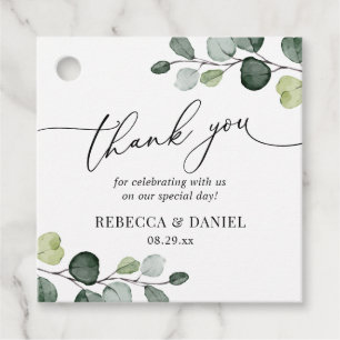 Étiquettes Cadeau Remerciement Monogramme Eucalyptus Végétal Rustiqu