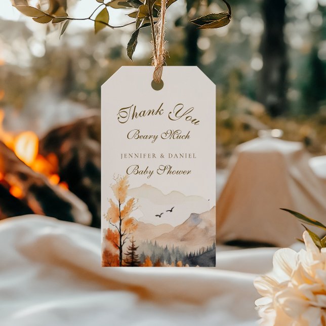 Étiquettes-cadeau Remerciement Ours d'Automne Montagnard Rustique (Créateur téléchargé)