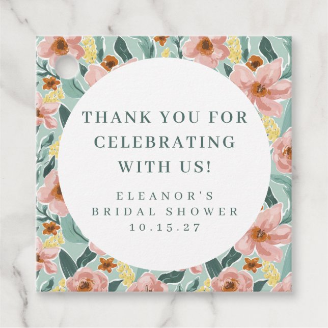 Étiquettes Cadeau Remerciement Personnalisé de Fête de Mariée Floral (Devant)