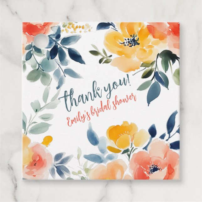 Étiquettes Cadeau Remerciement Personnalisé Fête de Mariage Floral A (Devant)