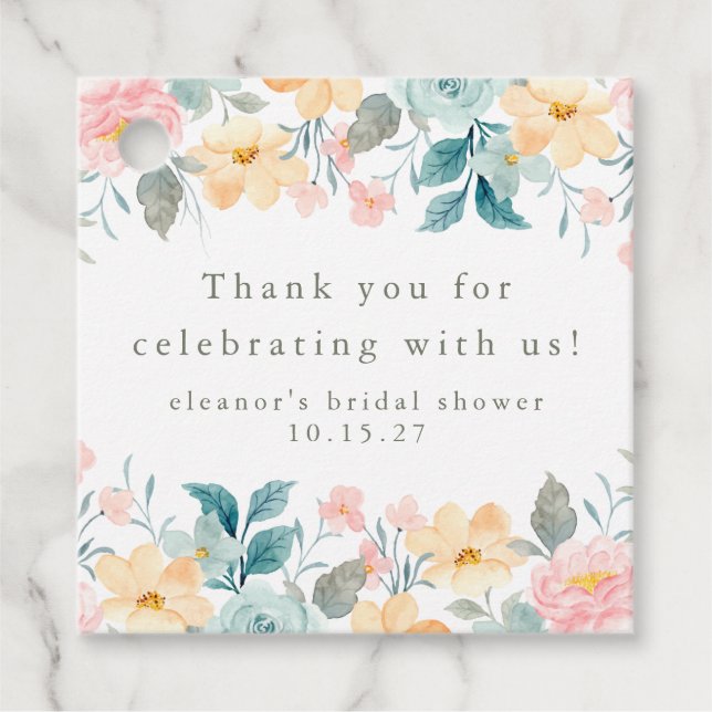 Étiquettes Cadeau Remerciement Personnalisé pour Baby Shower Floral  (Devant)