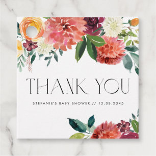 Étiquettes Cadeau Remerciement pour Baby Shower Aquarelle Fleurs d'A