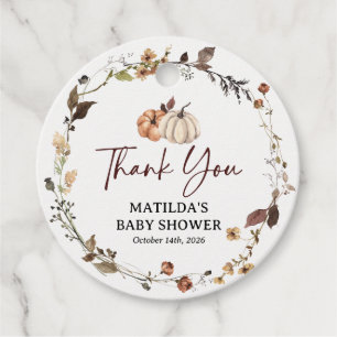 Étiquettes Cadeau Remerciement pour Baby Shower Automne Citrouille