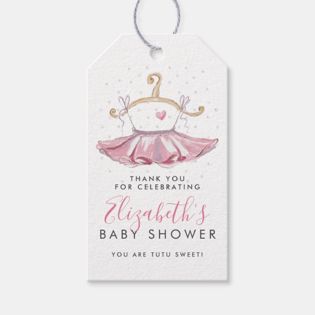 Étiquettes-cadeau Remerciement pour Baby Shower Ballerine en Tutu Ro (Devant)
