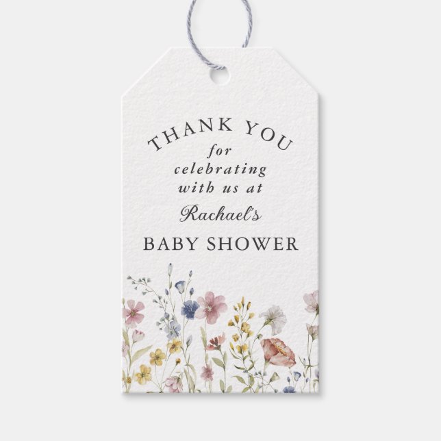 Étiquettes-cadeau Remerciement pour Baby Shower Boho Fresh Wildflowe (Devant)