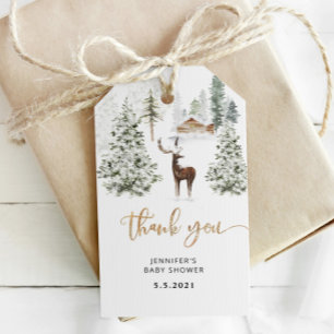 Étiquettes-cadeau Remerciement pour baby shower cerf de forêt boisée