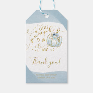 Étiquettes-cadeau Remerciement pour Baby Shower Citrouille Bleu Or A