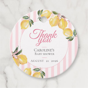 Étiquettes Cadeau Remerciement pour Baby Shower Coquette Lemon Pink