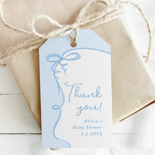Étiquettes-cadeau Remerciement pour Baby shower Dainty Bow bleu garc (Créateur téléchargé)