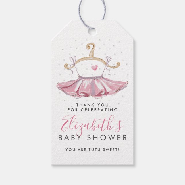 Étiquettes-cadeau Remerciement pour Baby Shower de Ballerine en Tutu (Devant)