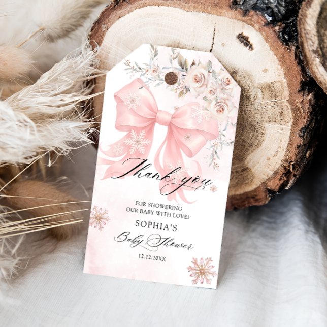 Étiquettes-cadeau Remerciement pour Baby Shower d'hiver Ruban Rose (Créateur téléchargé)
