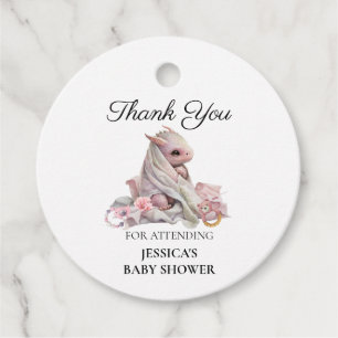 Étiquettes Cadeau Remerciement pour Baby Shower Dragon Rose