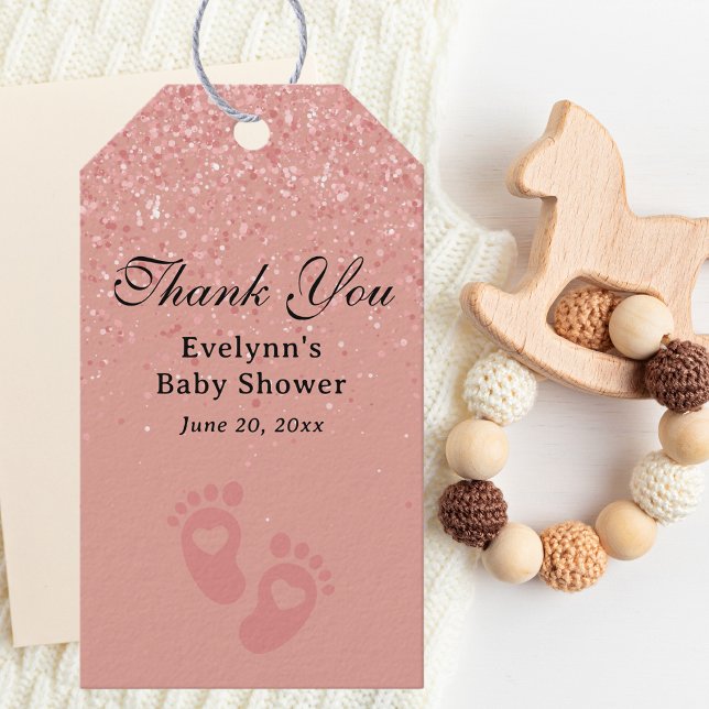 Étiquettes-cadeau Remerciement pour Baby Shower Élégant Paillettes R (Créateur téléchargé)