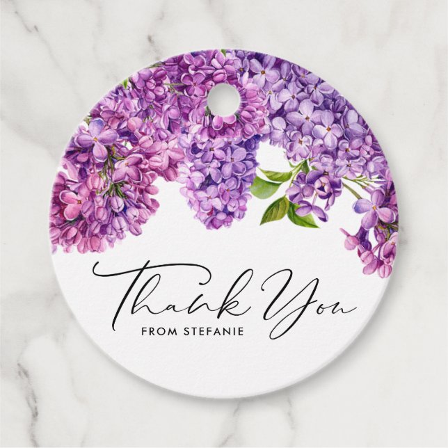 Étiquettes Cadeau Remerciement pour Baby Shower Fleurs de Lilas à l' (Devant)