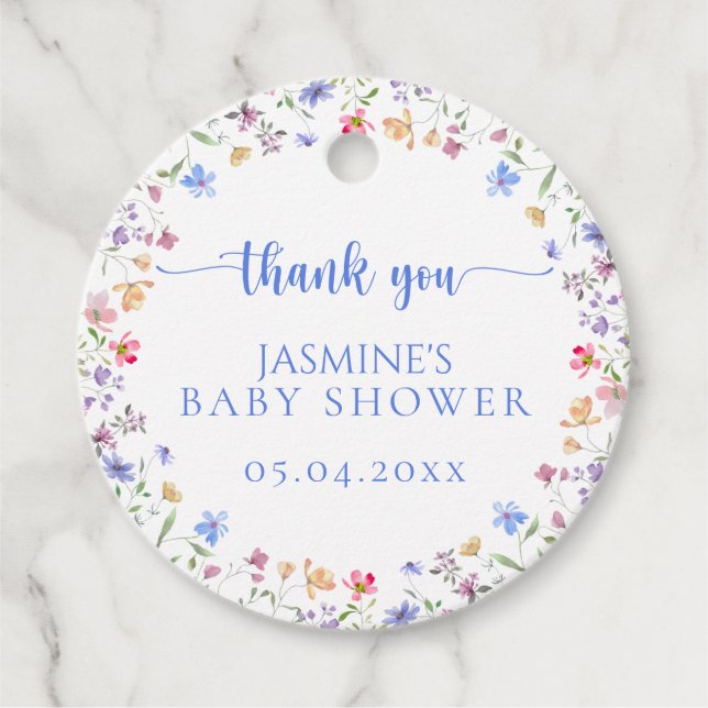 Étiquettes Cadeau Remerciement pour Baby Shower Floral Aquarelle (Devant)